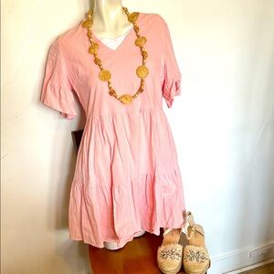 Light Pink V-Neck Tiered Women's Dress